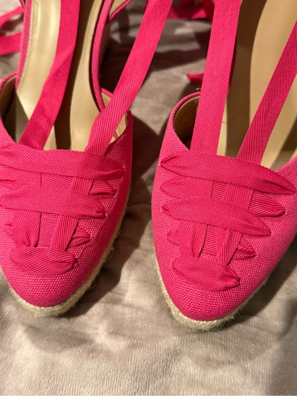 crown & ivy Hot Pink Lace-Up Espadrille Wedges